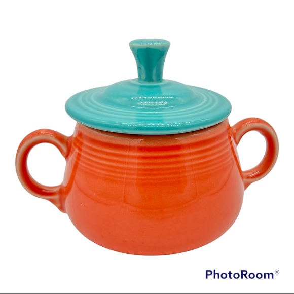 🏖SOLD🏖 FIESTAWARE Double Handle Sugar Bowl Lid Small Poppy Turquoise - Picture 7 of 7